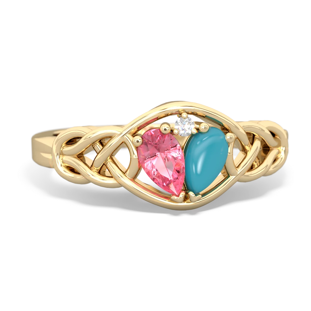 Lab Pink Sapphire Celtic Love Knot 14K Yellow Gold ring R5420