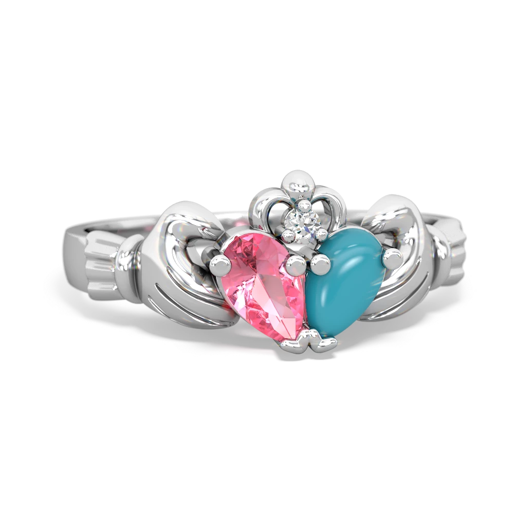 Lab Pink Sapphire 'Our Heart' Claddagh 14K White Gold ring R2388