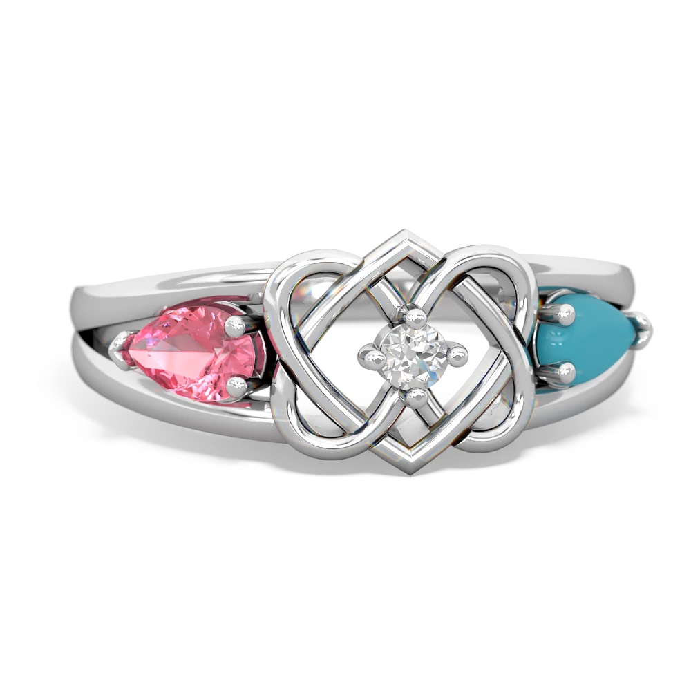 Lab Pink Sapphire Hearts Intertwined 14K White Gold ring R5880