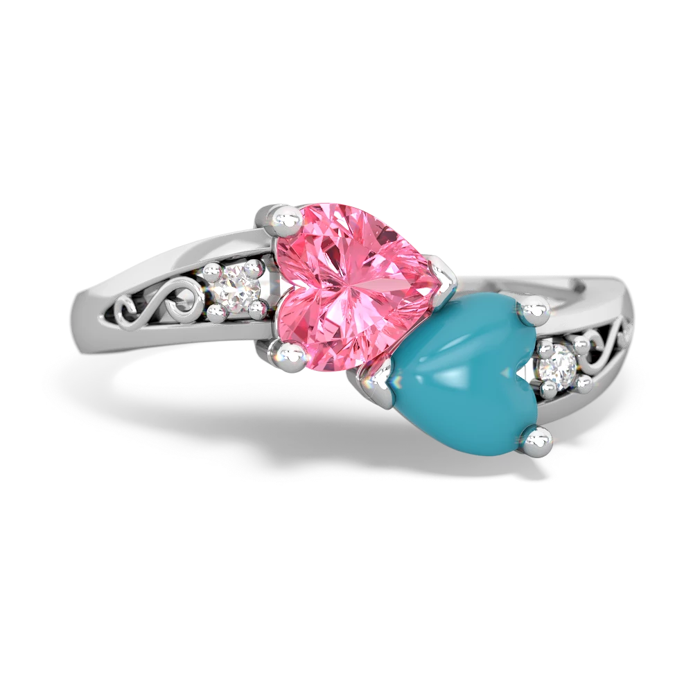 Lab Pink Sapphire Snuggling Hearts 14K White Gold ring R2178