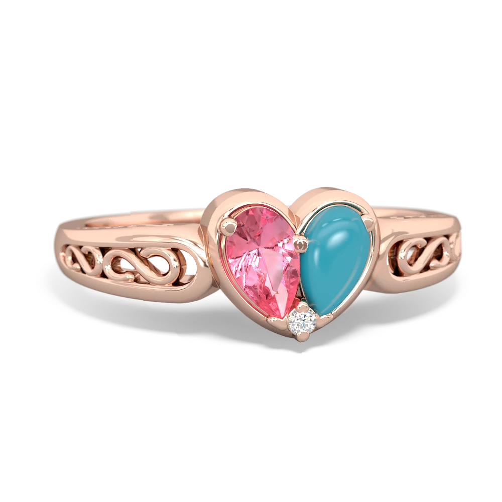 Lab Pink Sapphire Filligree 'One Heart' 14K Rose Gold ring R5070