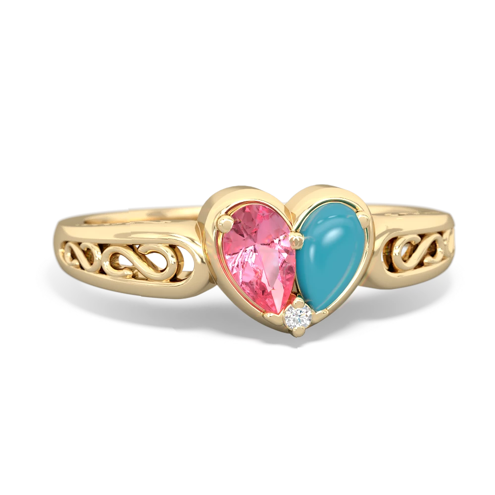 Lab Pink Sapphire Filligree 'One Heart' 14K Yellow Gold ring R5070