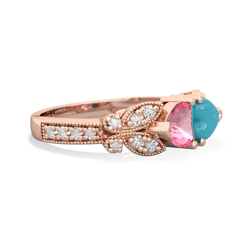 Lab Pink Sapphire Diamond Butterflies 14K Rose Gold ring R5601