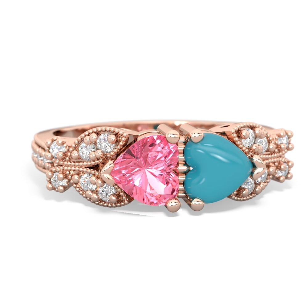 Lab Pink Sapphire Diamond Butterflies 14K Rose Gold ring R5601