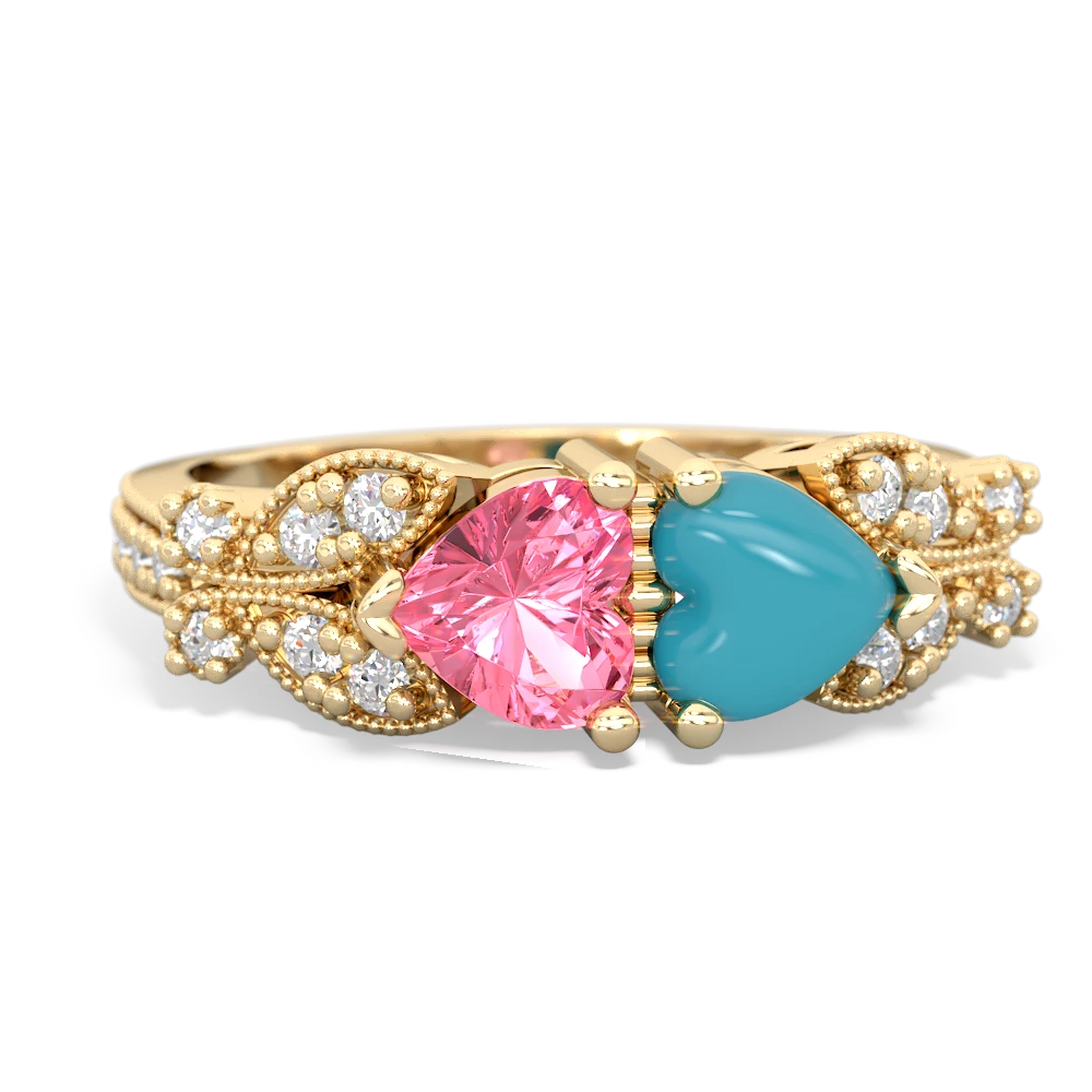 Lab Pink Sapphire Diamond Butterflies 14K Yellow Gold ring R5601