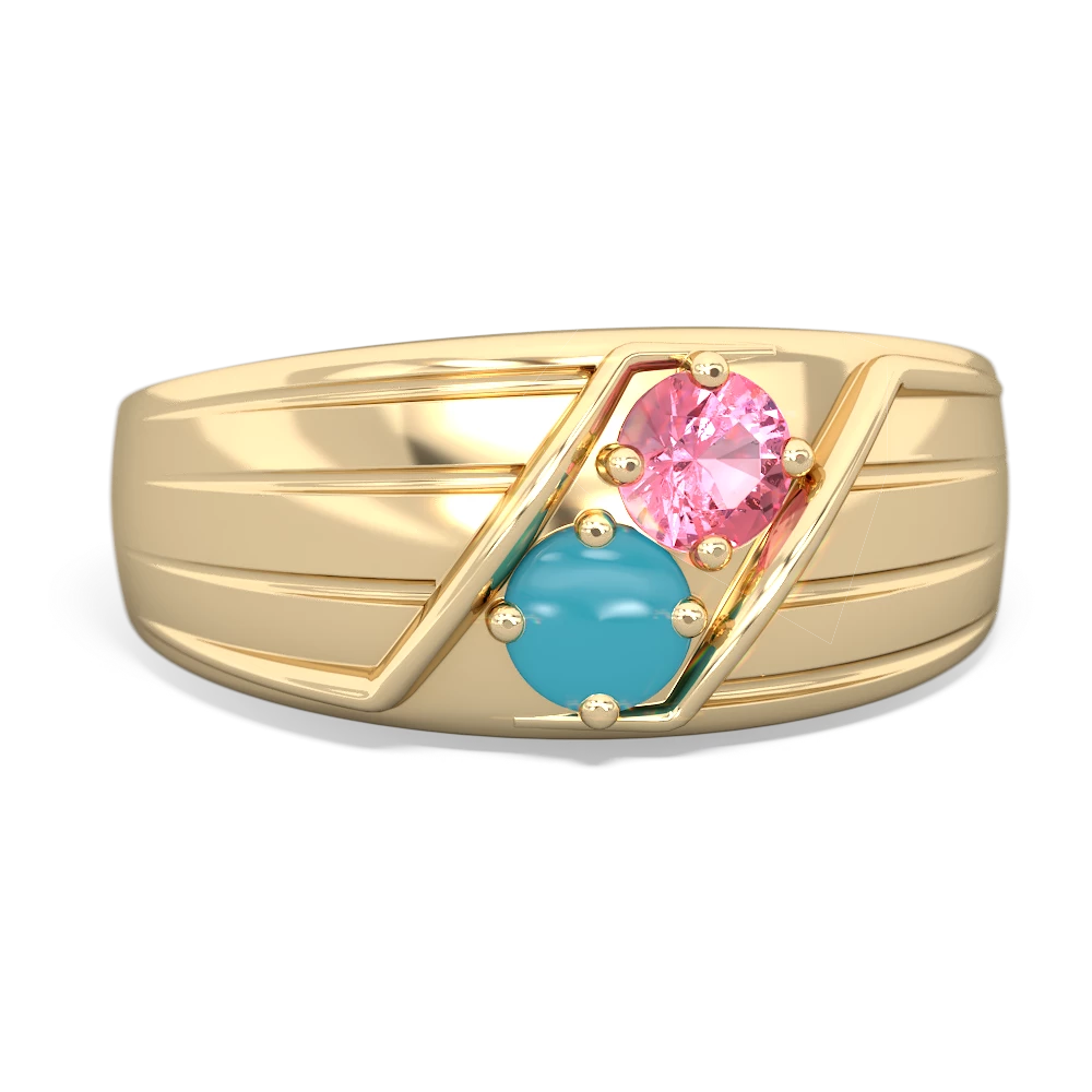 Lab Pink Sapphire Men's Streamline 14K Yellow Gold ring R0460