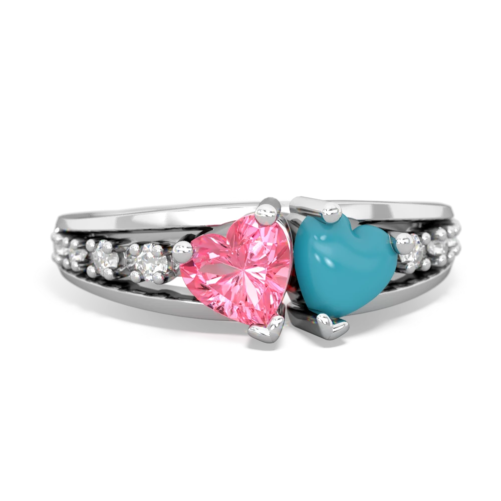 Lab Pink Sapphire Heart To Heart 14K White Gold ring R3342