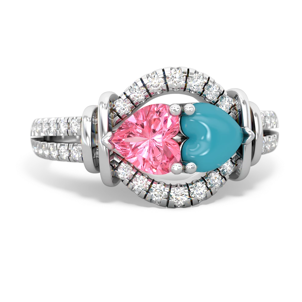 Lab Pink Sapphire Art-Deco Keepsake 14K White Gold ring R5630