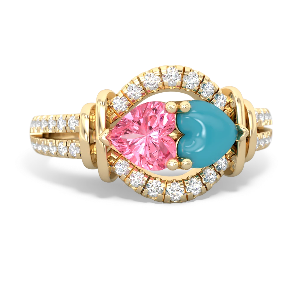 Lab Pink Sapphire Art-Deco Keepsake 14K Yellow Gold ring R5630