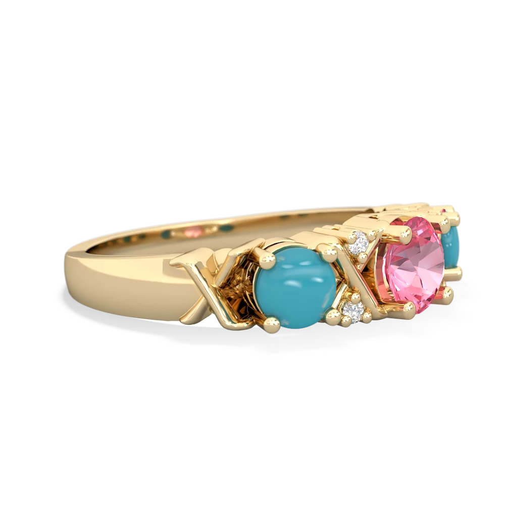 Lab Pink Sapphire Hugs And Kisses 14K Yellow Gold ring R5016