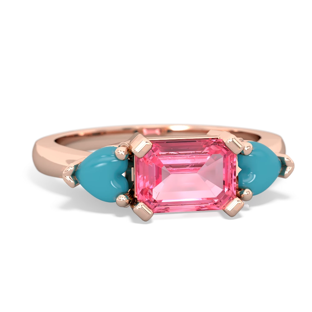 Lab Pink Sapphire Three Stone 14K Rose Gold ring R5235