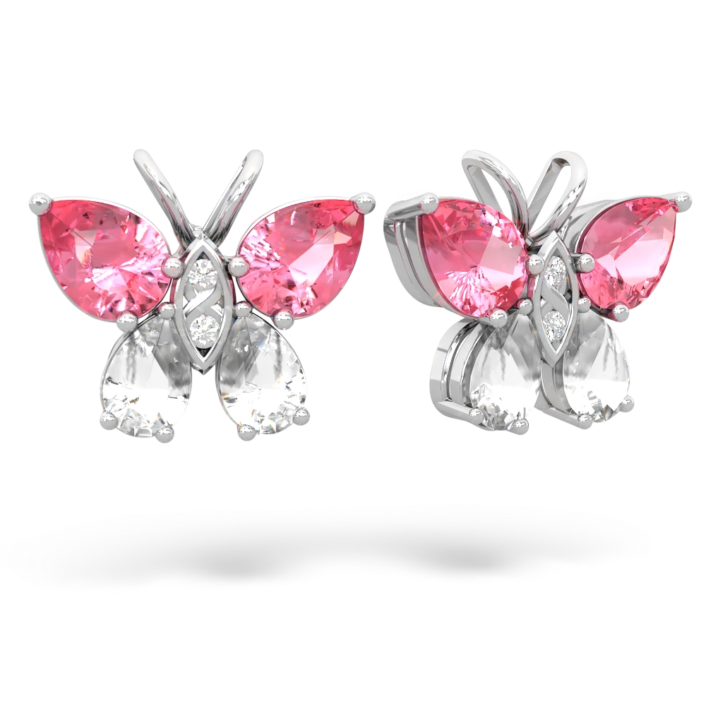 Lab Pink Sapphire Butterfly 14K White Gold earrings E2215