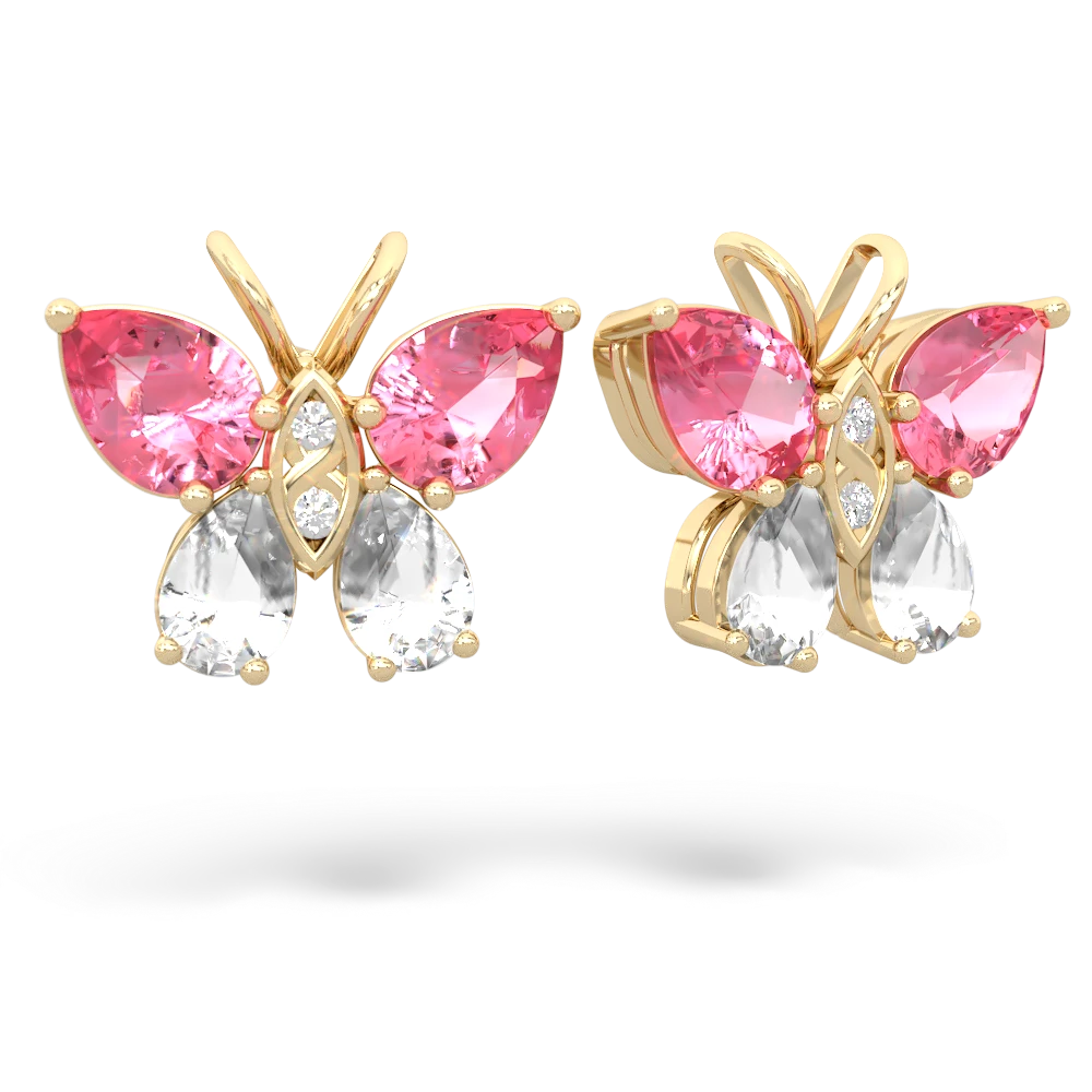 Lab Pink Sapphire Butterfly 14K Yellow Gold earrings E2215