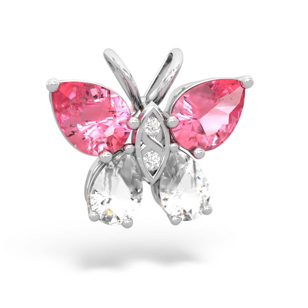 Lab Pink Sapphire Butterfly 14K White Gold pendant P2215