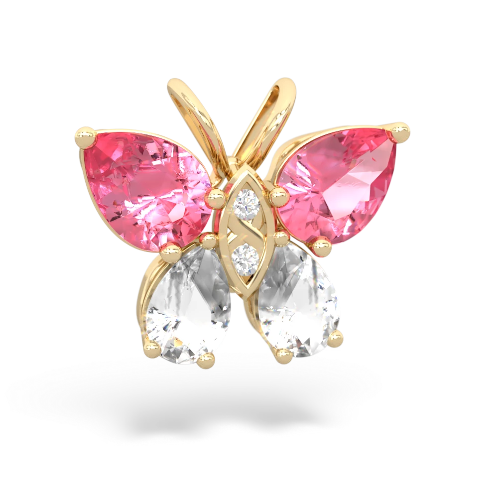 Lab Pink Sapphire Butterfly 14K Yellow Gold pendant P2215