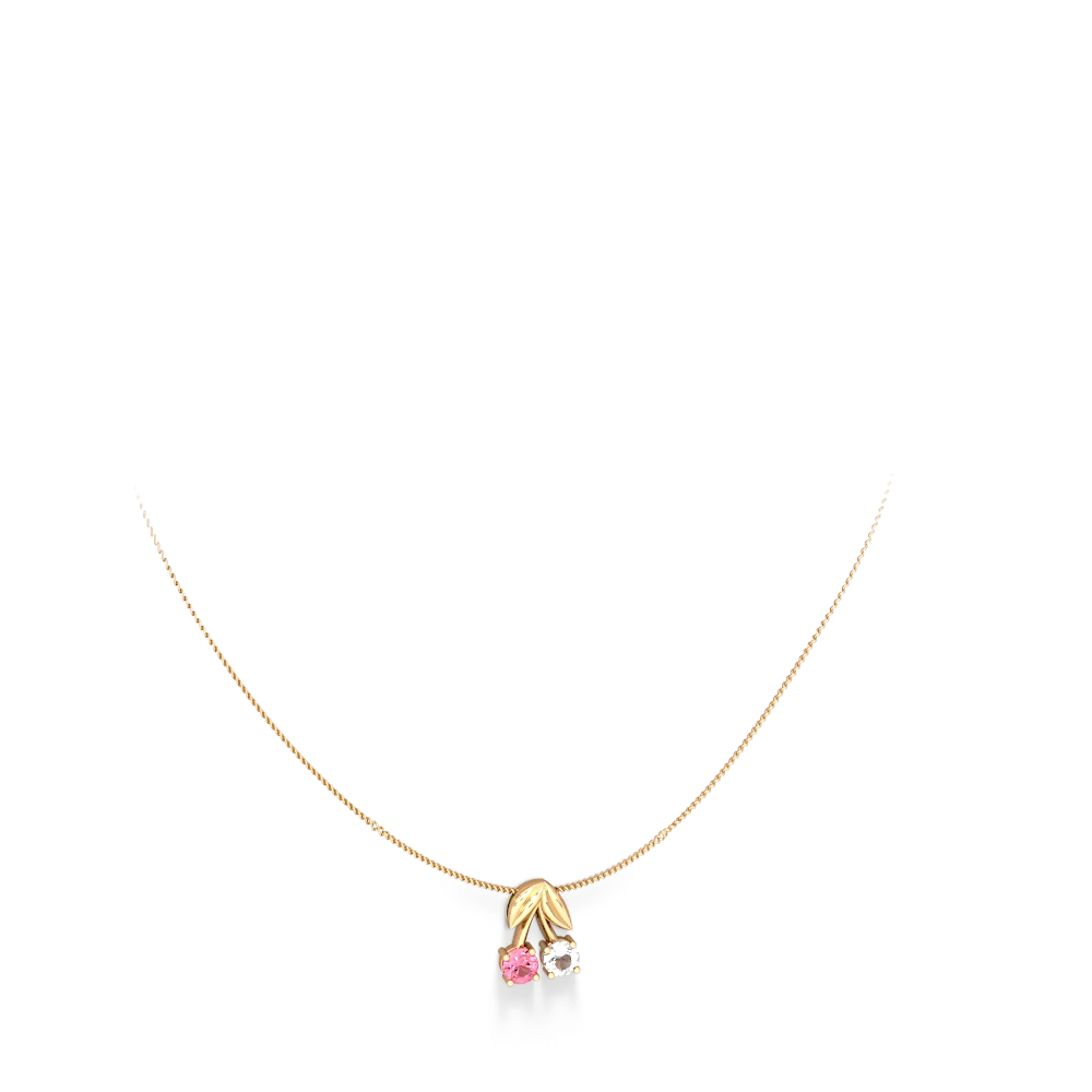 Lab Pink Sapphire Sweet Cherries 14K Yellow Gold pendant P7001