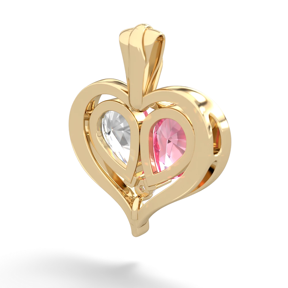 Lab Pink Sapphire Two Become One 14K Yellow Gold pendant P5330