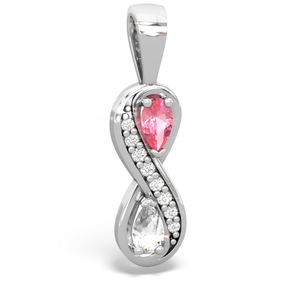 Lab Pink Sapphire Diamond Infinity 14K White Gold pendant P5390