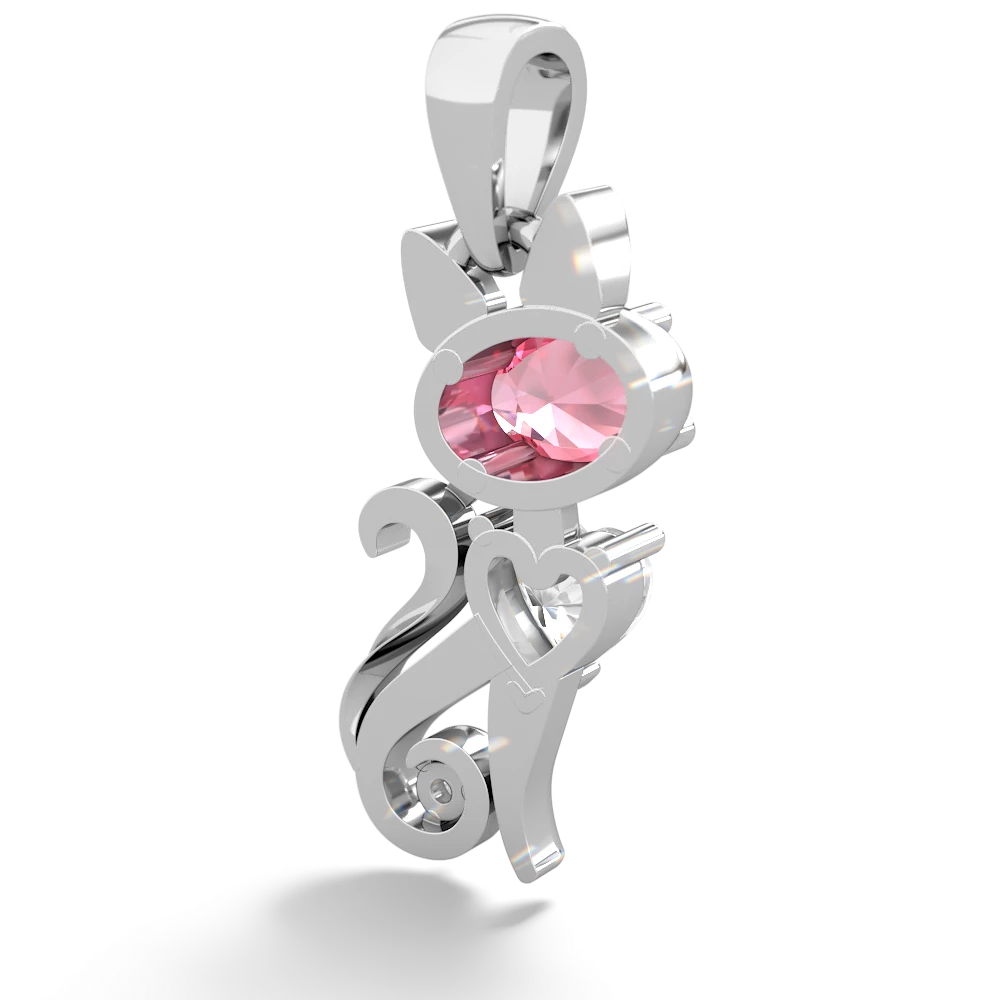 Lab Pink Sapphire Kitten 14K White Gold pendant P5780