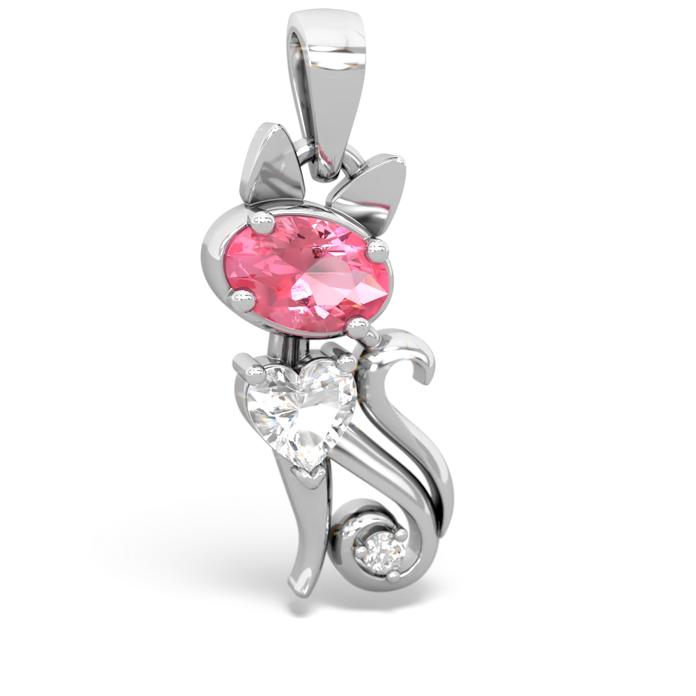 Lab Pink Sapphire Kitten 14K White Gold pendant P5780