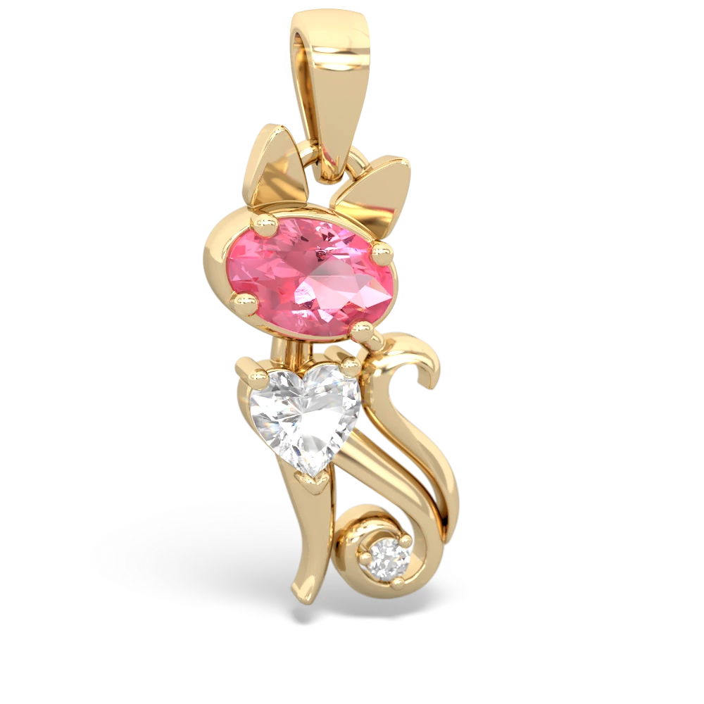 Lab Pink Sapphire Kitten 14K Yellow Gold pendant P5780