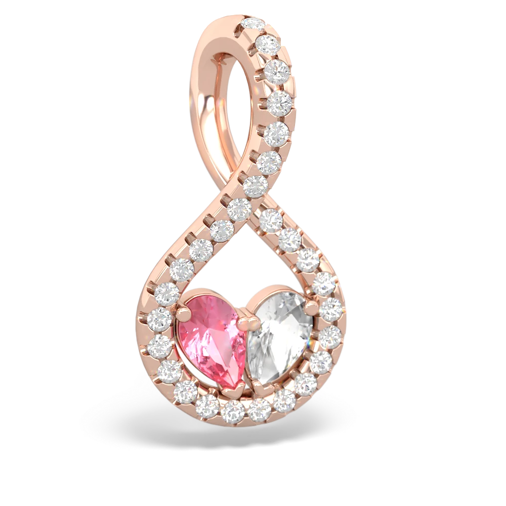 Lab Pink Sapphire Pave Twist 'One Heart' 14K Rose Gold pendant P5360