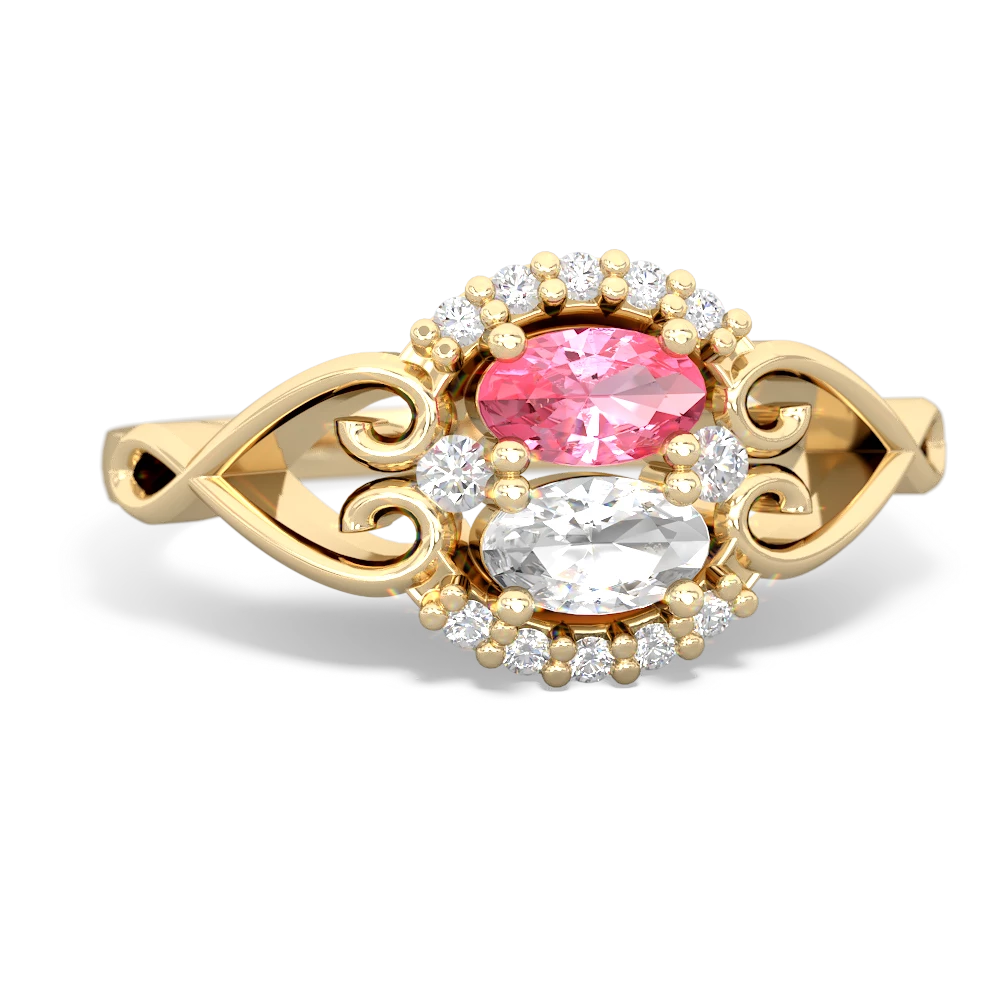 Lab Pink Sapphire Love Nest 14K Yellow Gold ring R5860