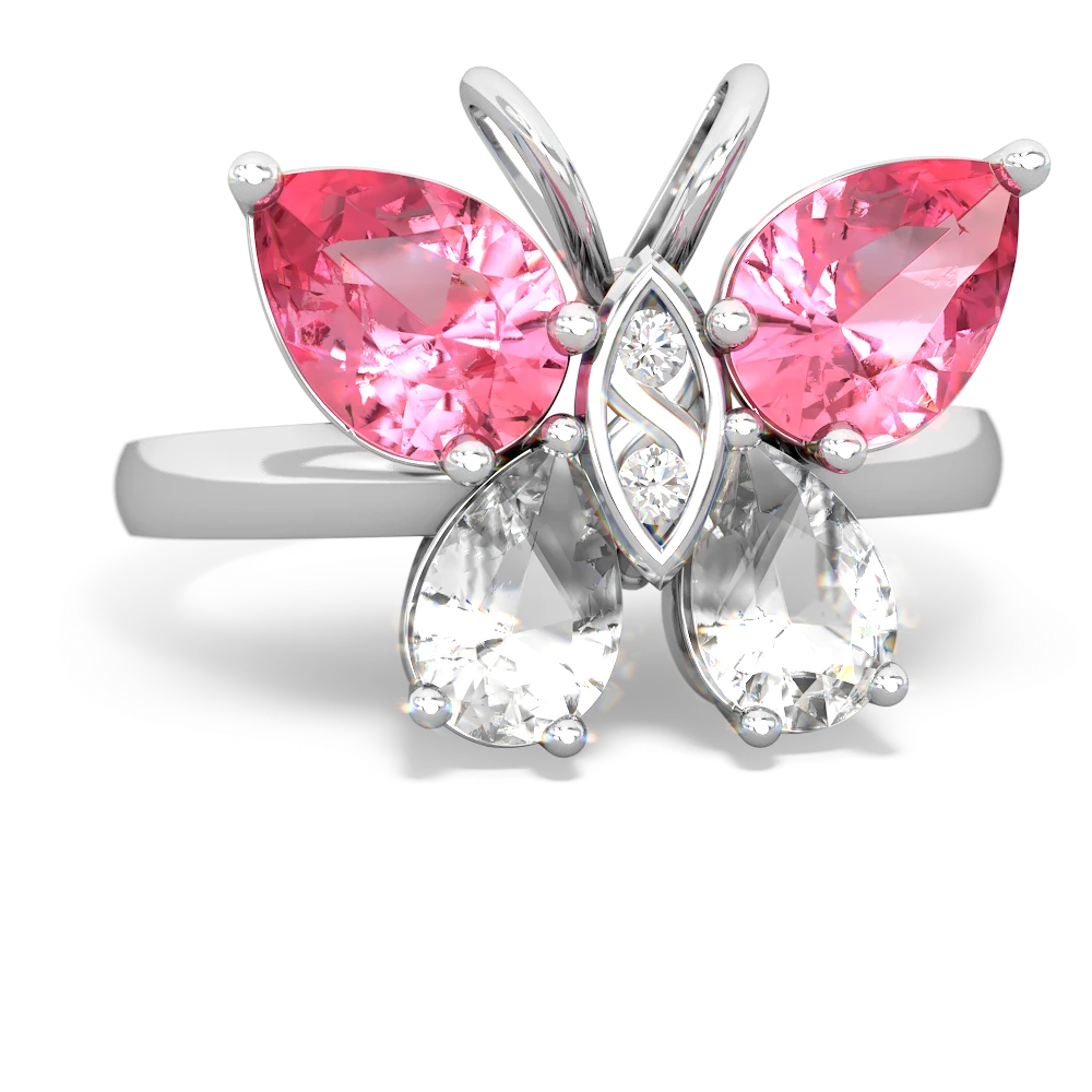 Lab Pink Sapphire Butterfly 14K White Gold ring R2215