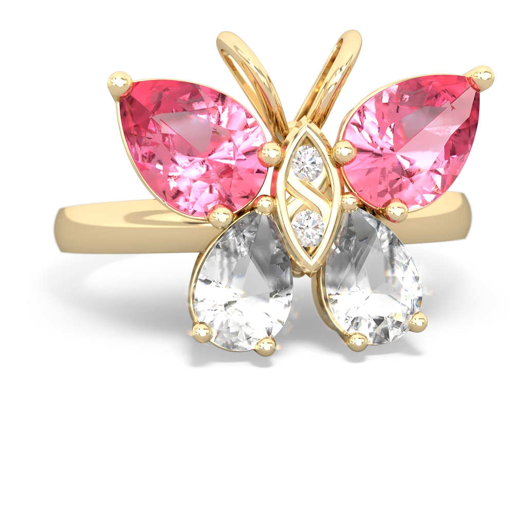 Lab Pink Sapphire Butterfly 14K Yellow Gold ring R2215