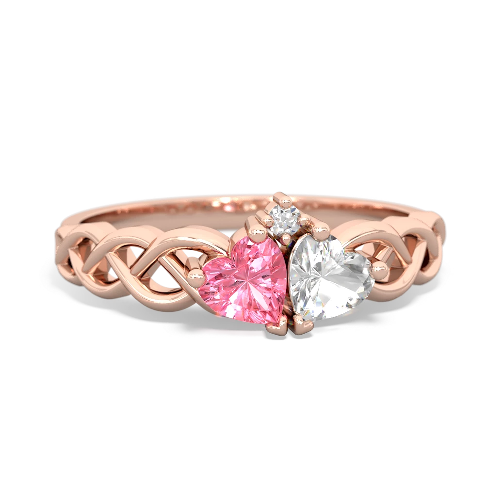 Lab Pink Sapphire Heart To Heart Braid 14K Rose Gold ring R5870