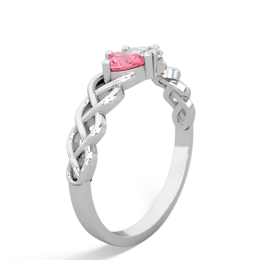 Lab Pink Sapphire Heart To Heart Braid 14K White Gold ring R5870