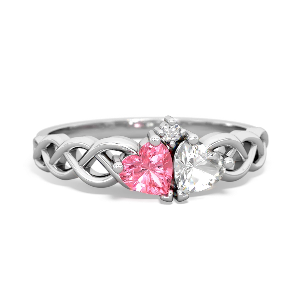 Lab Pink Sapphire Heart To Heart Braid 14K White Gold ring R5870