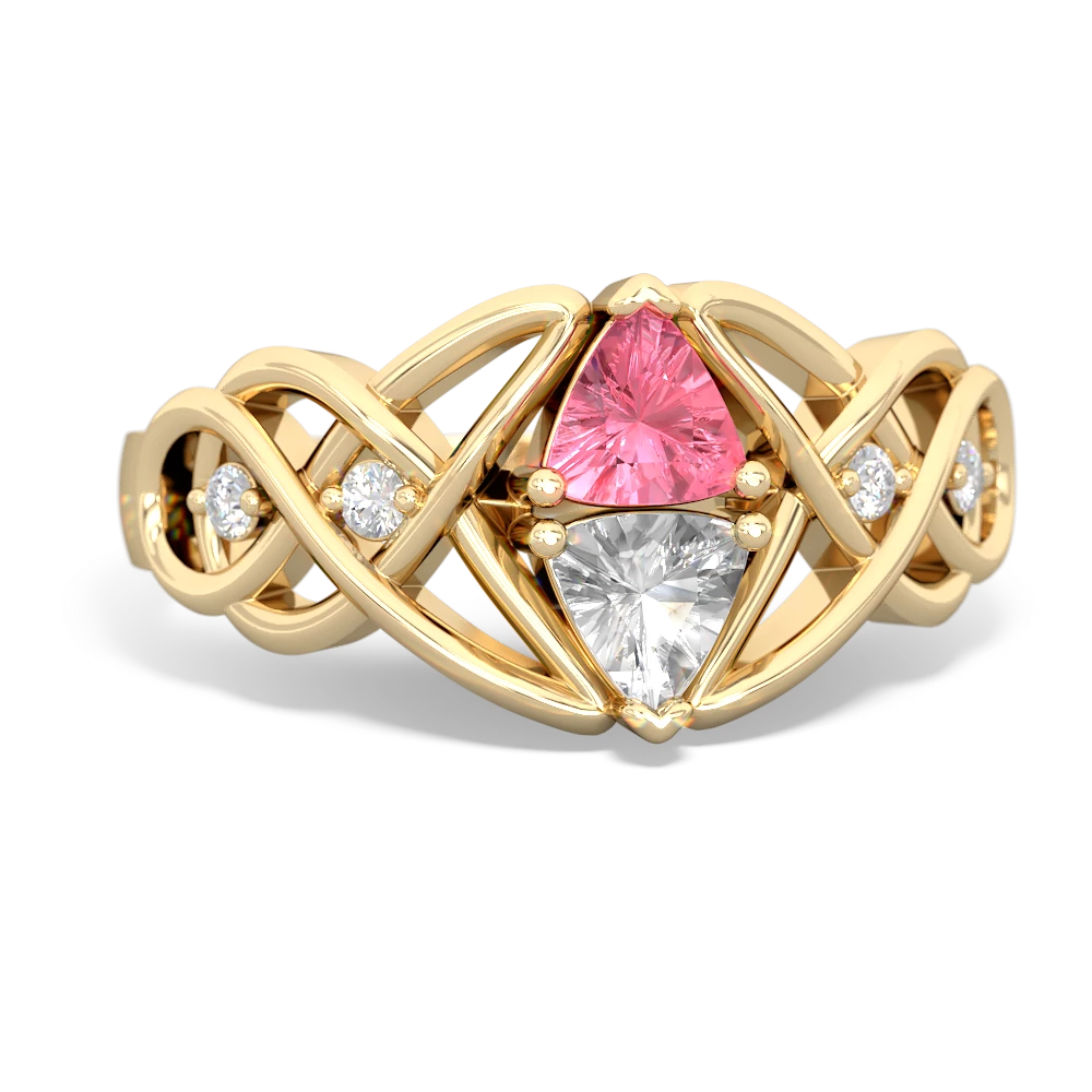 Lab Pink Sapphire Keepsake Celtic Knot 14K Yellow Gold ring R5300