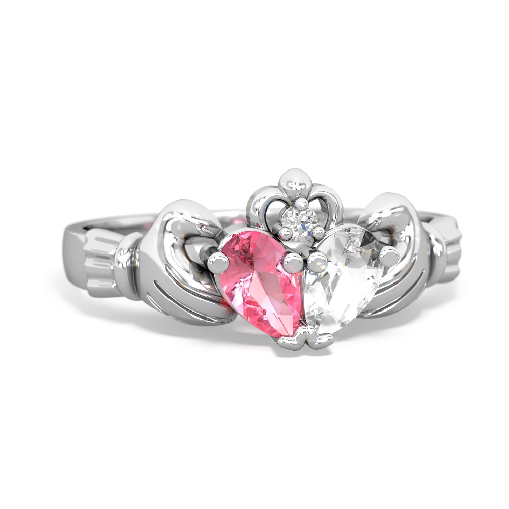 Lab Pink Sapphire 'Our Heart' Claddagh 14K White Gold ring R2388