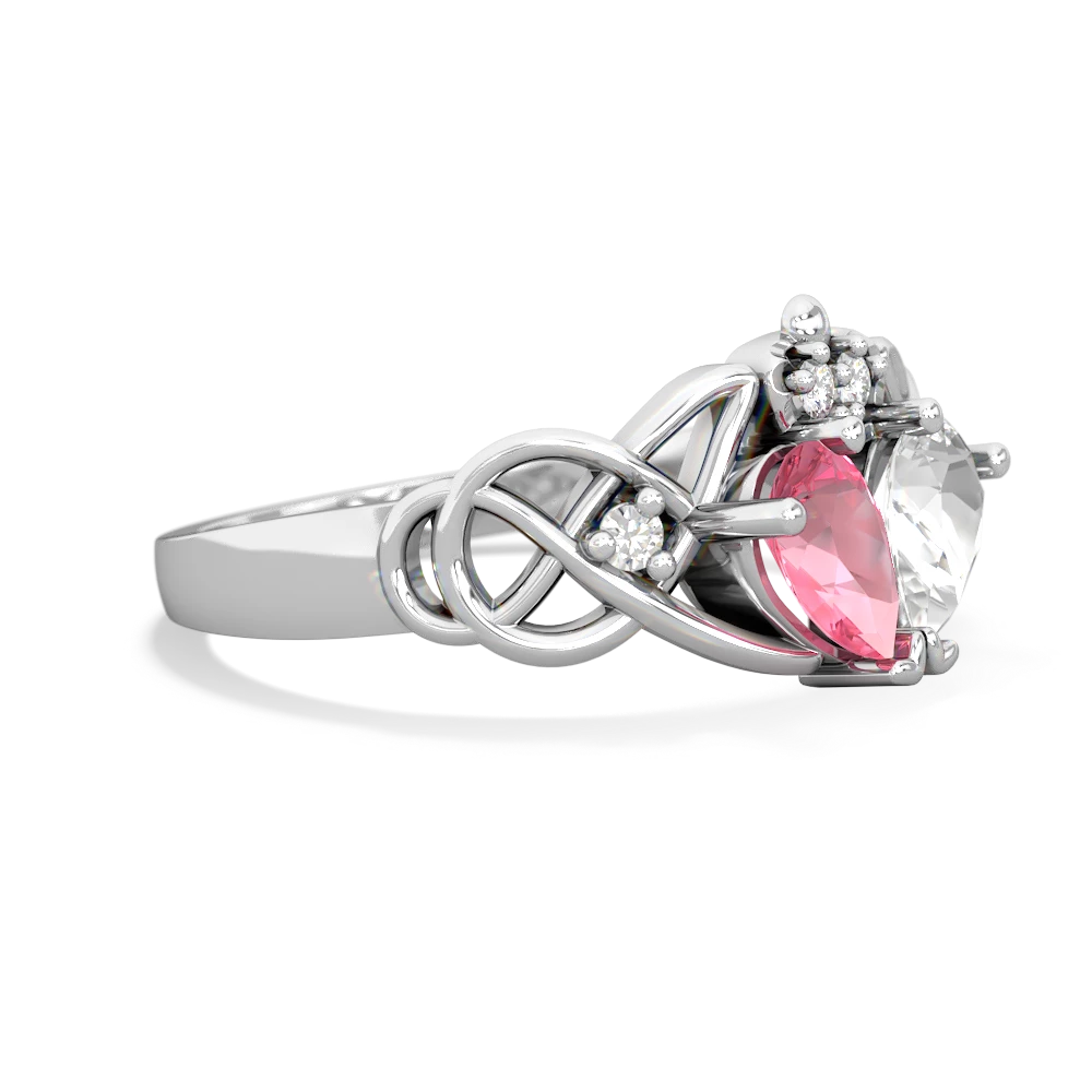 Lab Pink Sapphire 'One Heart' Celtic Knot Claddagh 14K White Gold ring R5322