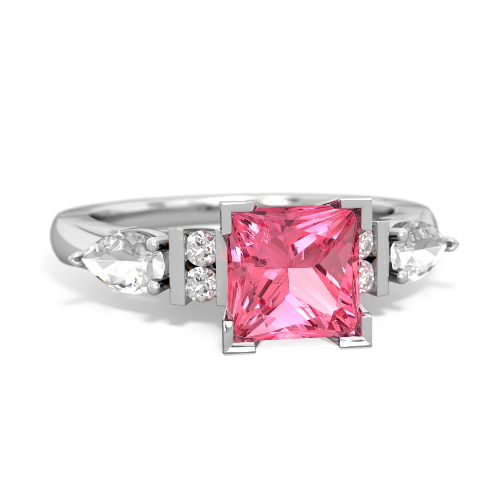 Lab Pink Sapphire 6Mm Princess Eternal Embrace Engagement 14K White Gold ring C2002