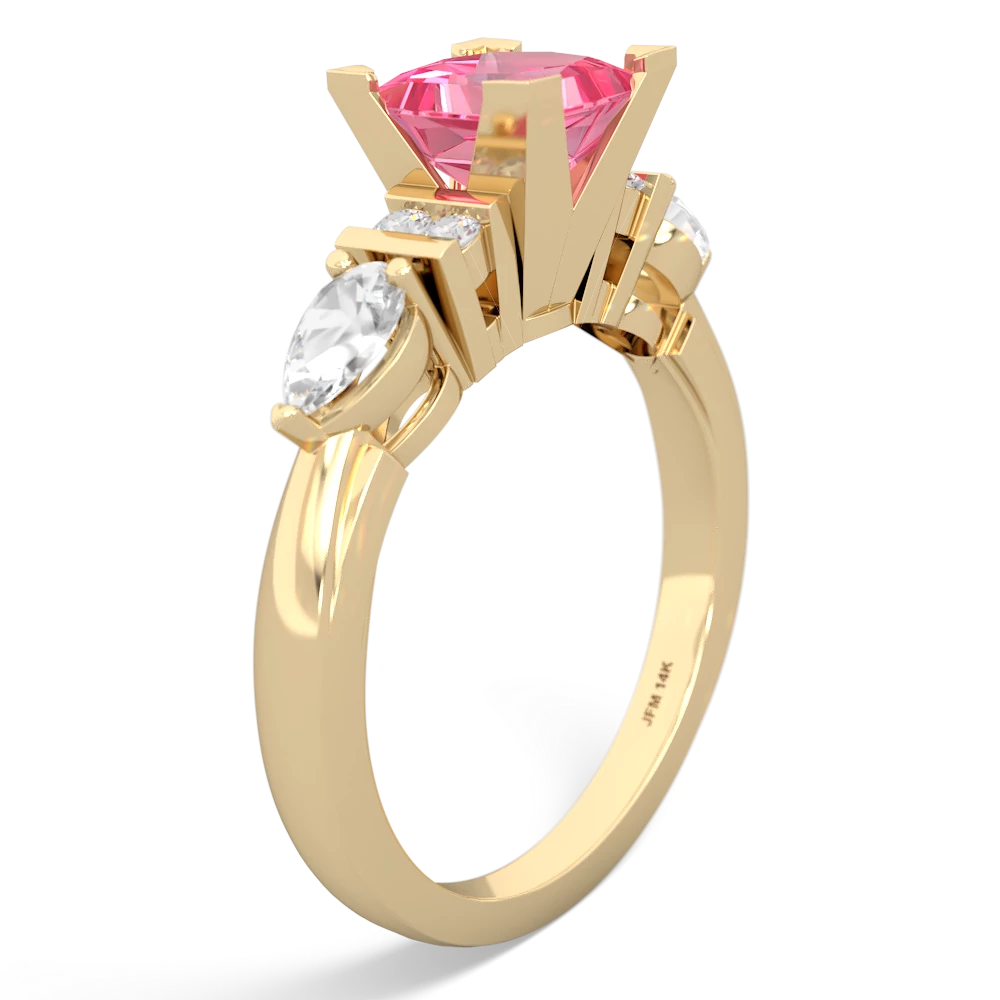 Lab Pink Sapphire 6Mm Princess Eternal Embrace Engagement 14K Yellow Gold ring C2002