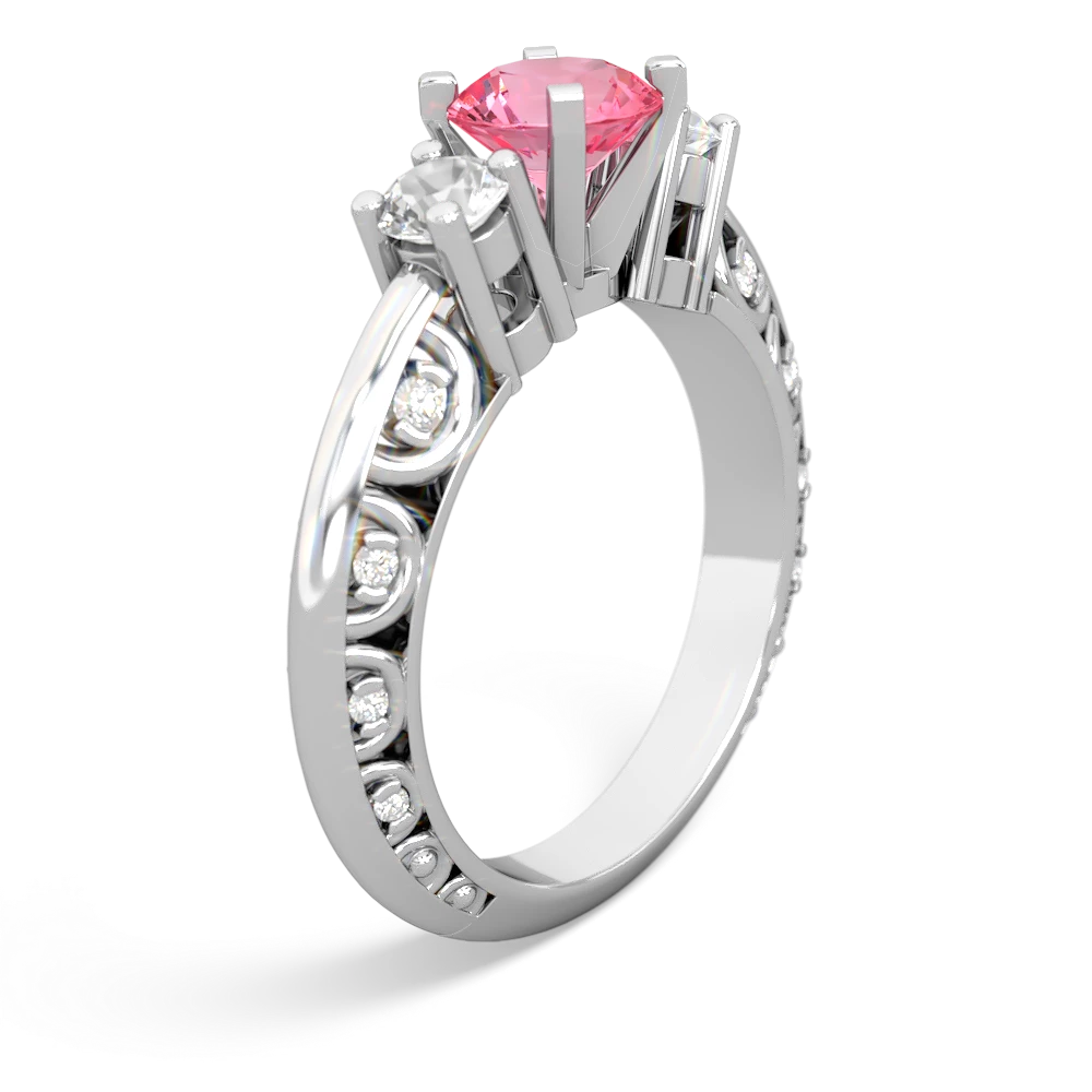 Lab Pink Sapphire Art Deco Eternal Embrace Engagement 14K White Gold ring C2003