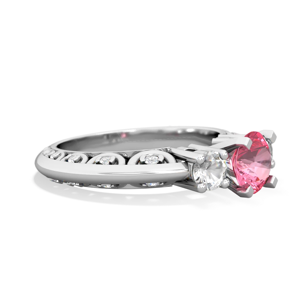 Lab Pink Sapphire Art Deco Eternal Embrace Engagement 14K White Gold ring C2003