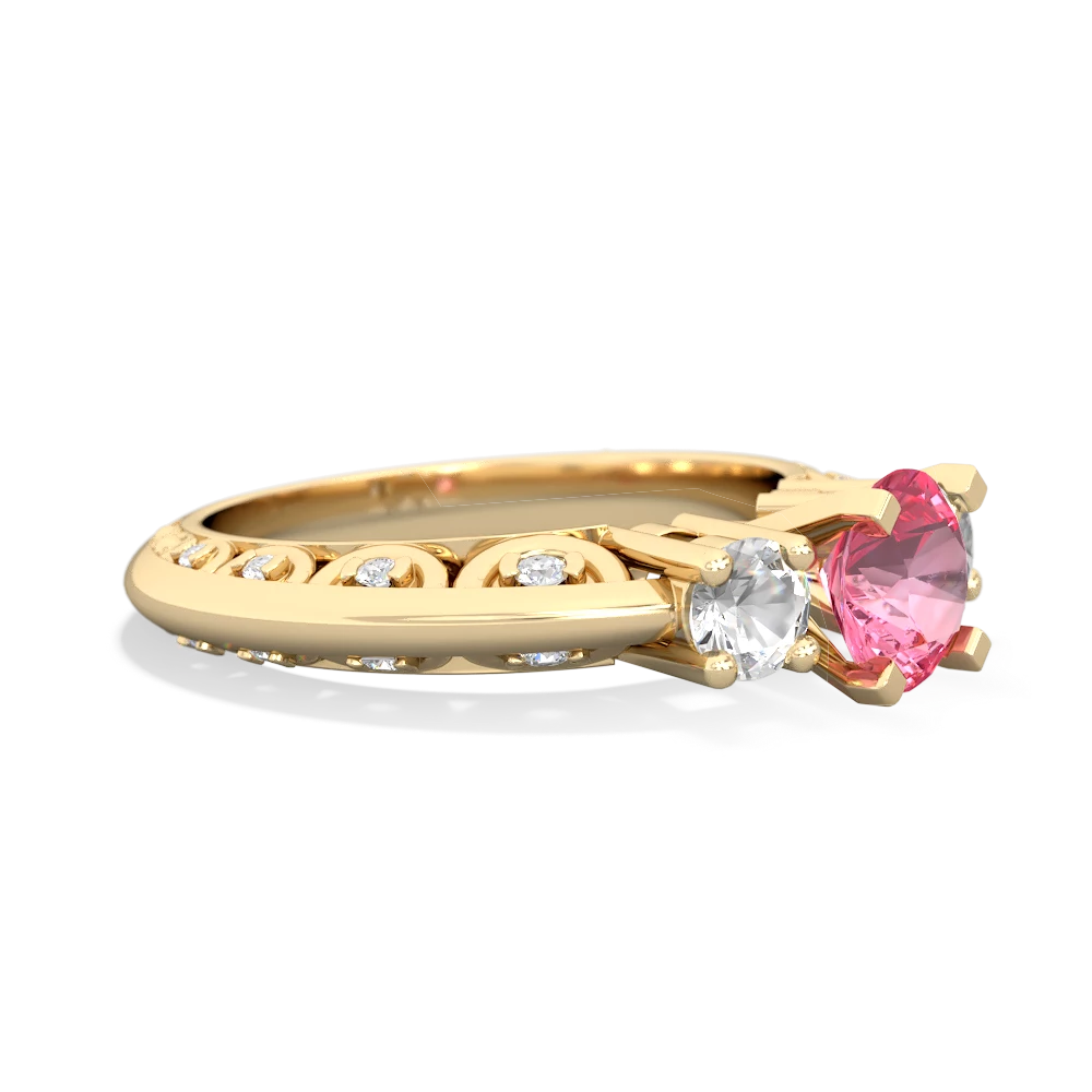 Lab Pink Sapphire Art Deco Eternal Embrace Engagement 14K Yellow Gold ring C2003