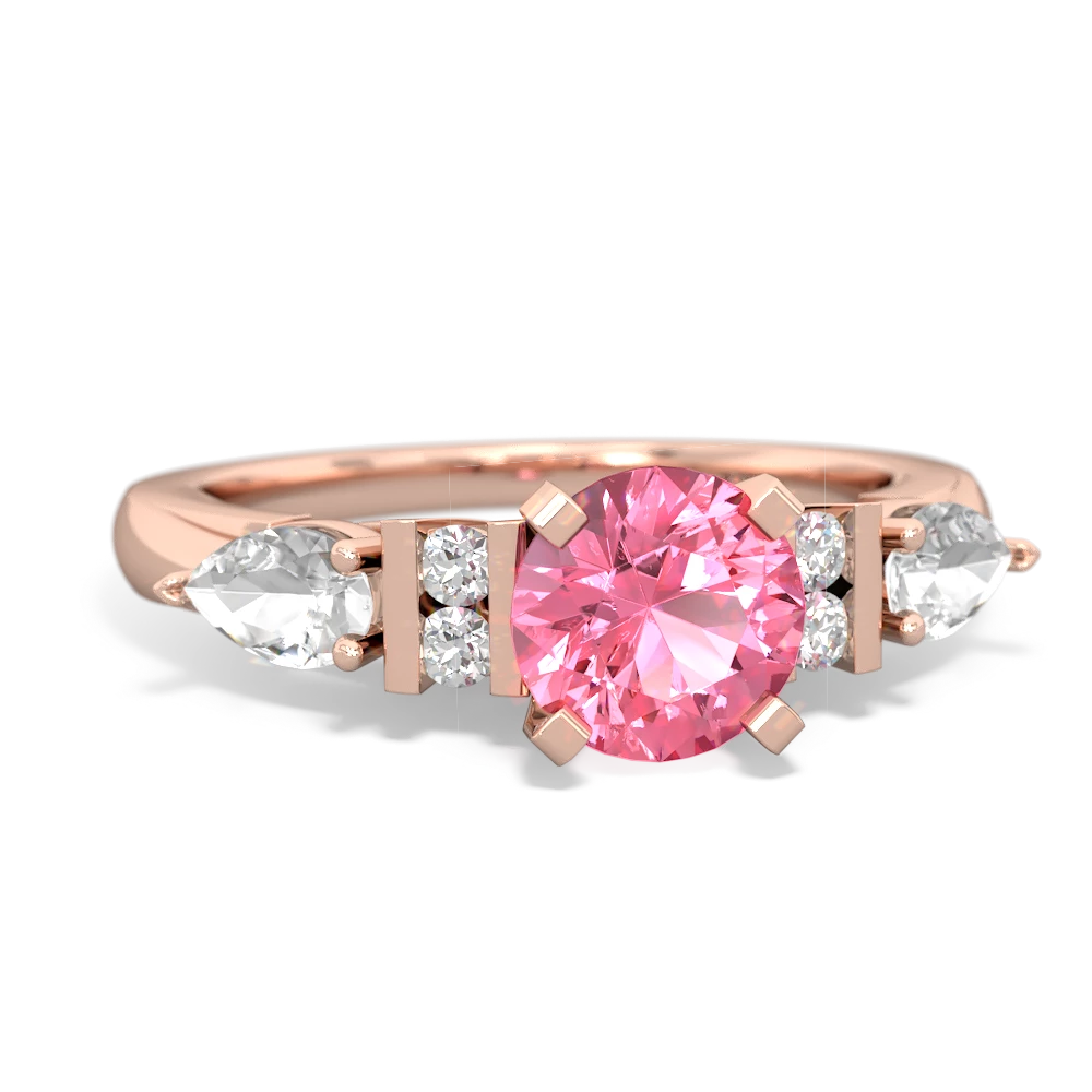 Lab Pink Sapphire 6Mm Round Eternal Embrace Engagement 14K Rose Gold ring R2005