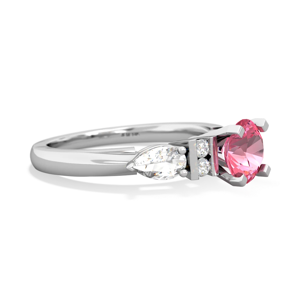 Lab Pink Sapphire 6Mm Round Eternal Embrace Engagement 14K White Gold ring R2005