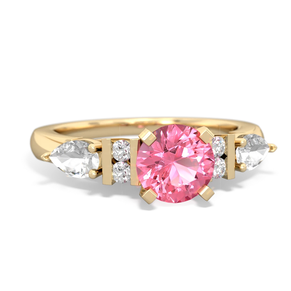 Lab Pink Sapphire 6Mm Round Eternal Embrace Engagement 14K Yellow Gold ring R2005