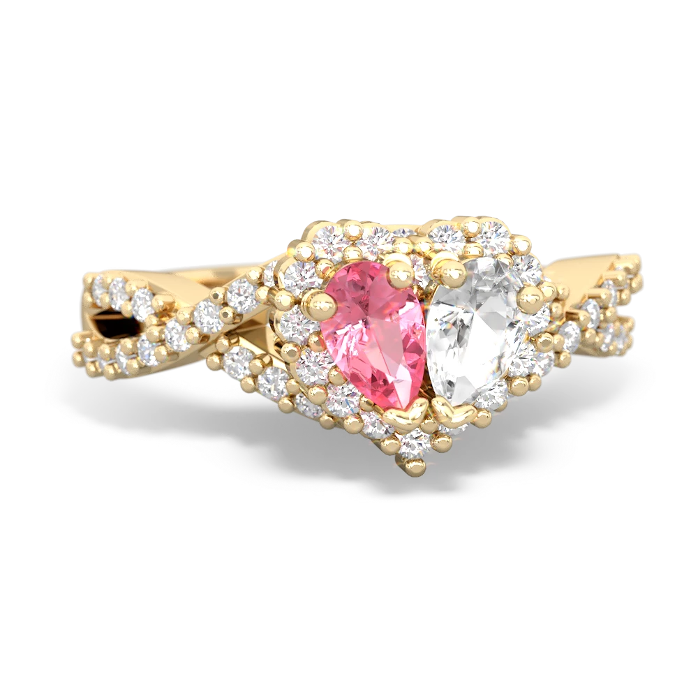 Lab Pink Sapphire Diamond Twist 'One Heart' 14K Yellow Gold ring R2640HRT