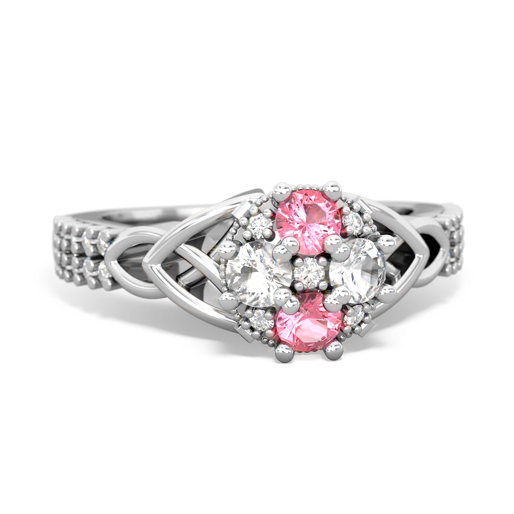 Lab Pink Sapphire Celtic Knot Cluster Engagement 14K White Gold ring R26443RD