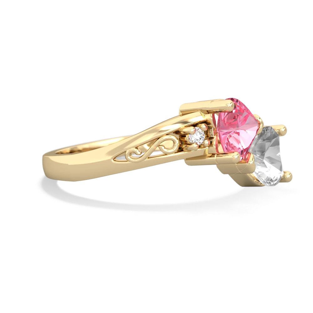 Lab Pink Sapphire Snuggling Hearts 14K Yellow Gold ring R2178