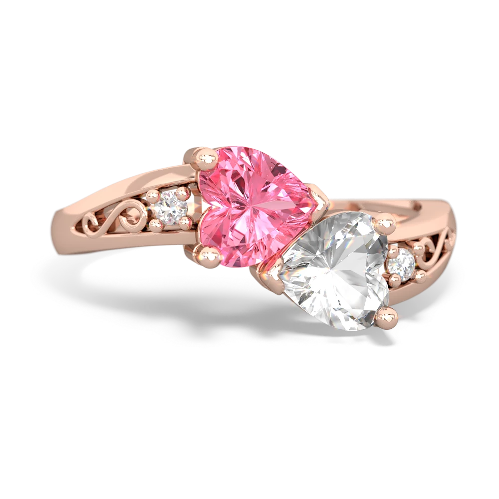 Lab Pink Sapphire Snuggling Hearts 14K Rose Gold ring R2178