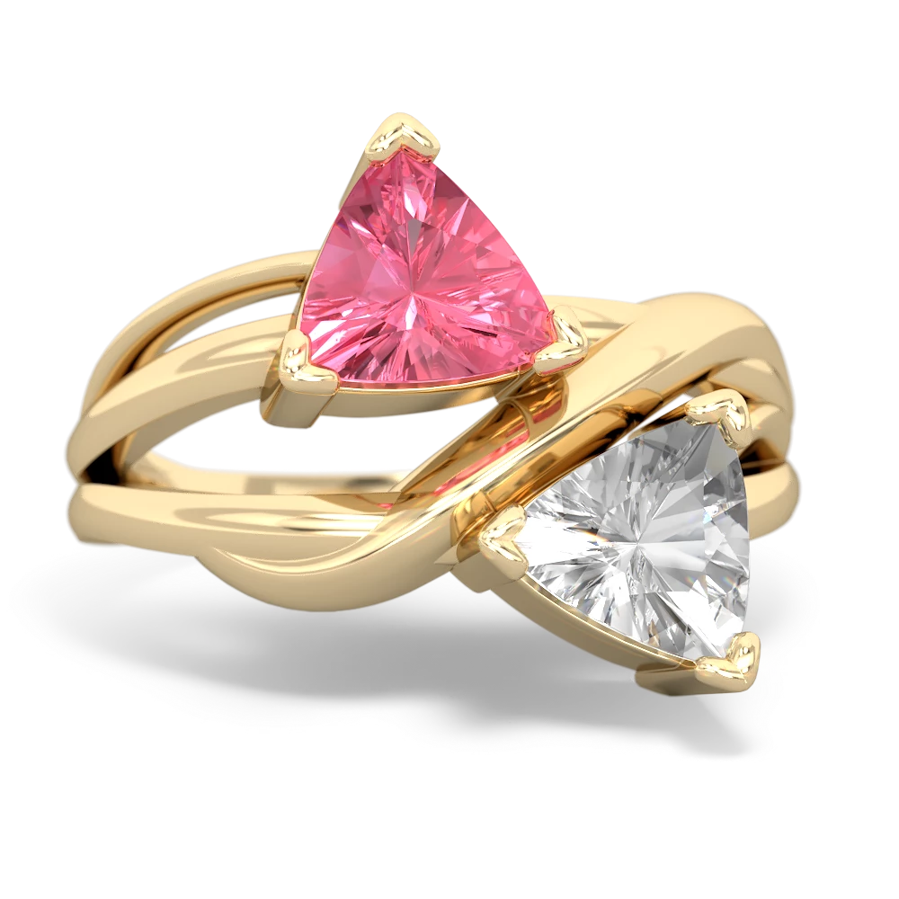 Lab Pink Sapphire Split Band Swirl 14K Yellow Gold ring R2341