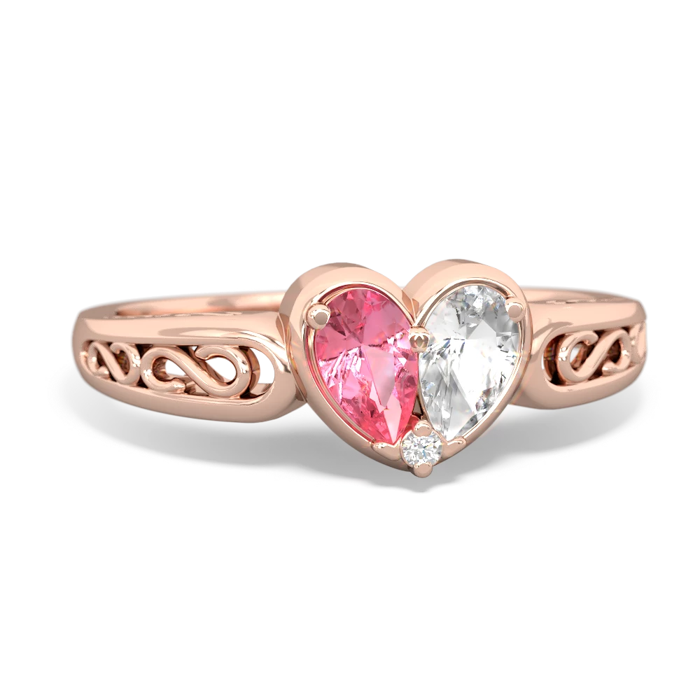 Lab Pink Sapphire Filligree 'One Heart' 14K Rose Gold ring R5070