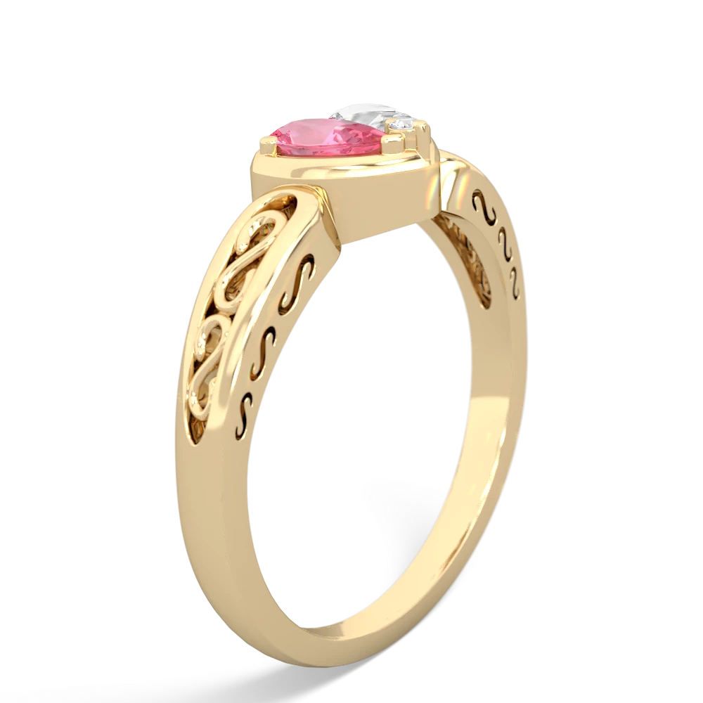 Lab Pink Sapphire Filligree 'One Heart' 14K Yellow Gold ring R5070